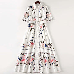 Elegant Flower Print Single-Breasted Maxi Dress