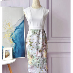 Elegant Flower Print Sleeveless Package Buttocks Slim Dresses