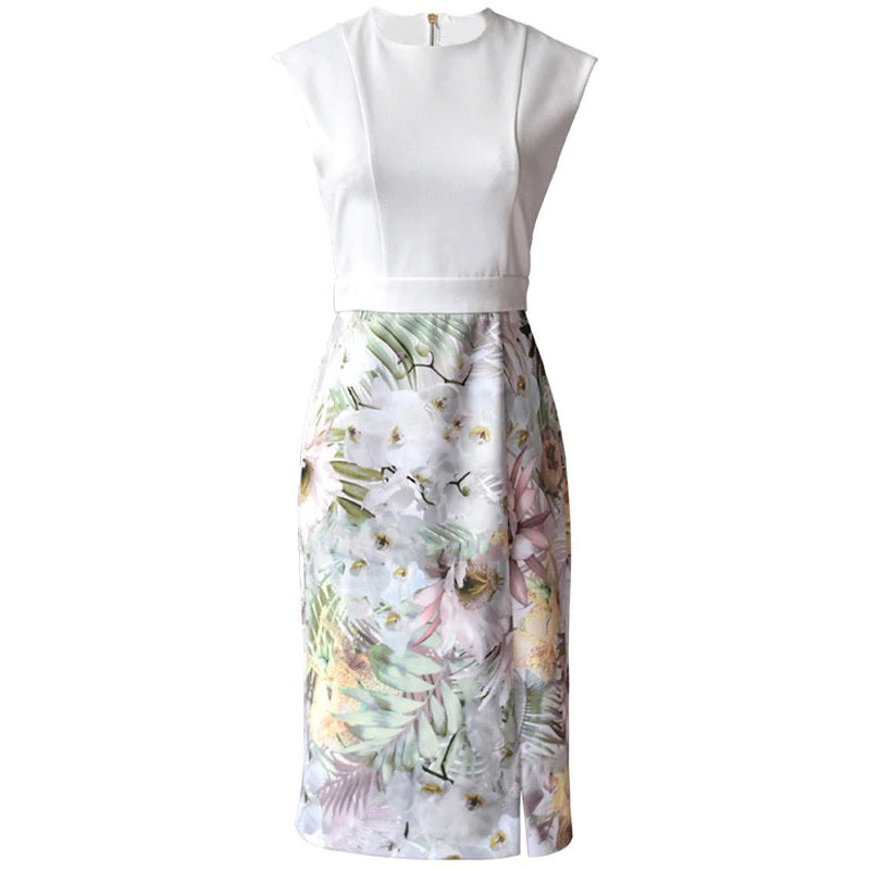 Elegant Flower Print Sleeveless Package Buttocks Slim Dresses
