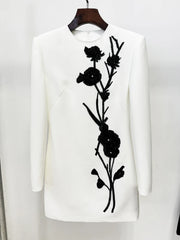 Elegant Flowers Beaded Pullover Long Sleeve Non Stretch Mini Dress