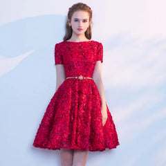 Elegant Flowers High Neck A-LINE Short Sleeve Bespoke Cocktail Party Mini Dress