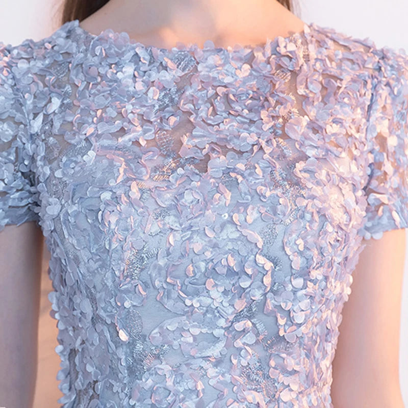 Elegant Flowers High Neck A-LINE Short Sleeve Bespoke Cocktail Party Mini Dress