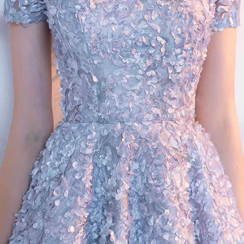 Elegant Flowers High Neck A-LINE Short Sleeve Bespoke Cocktail Party Mini Dress