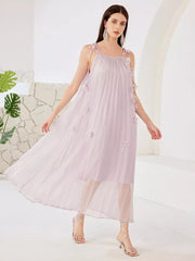 Elegant Flowers Pleated Boho Strap Flowy Sleeveless Maxi Dress
