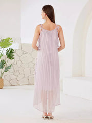 Elegant Flowers Pleated Boho Strap Flowy Sleeveless Maxi Dress