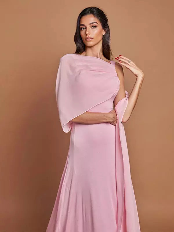 Elegant Flowy Capelet Trumpet Mermaid Sleeveless Maxi Gown