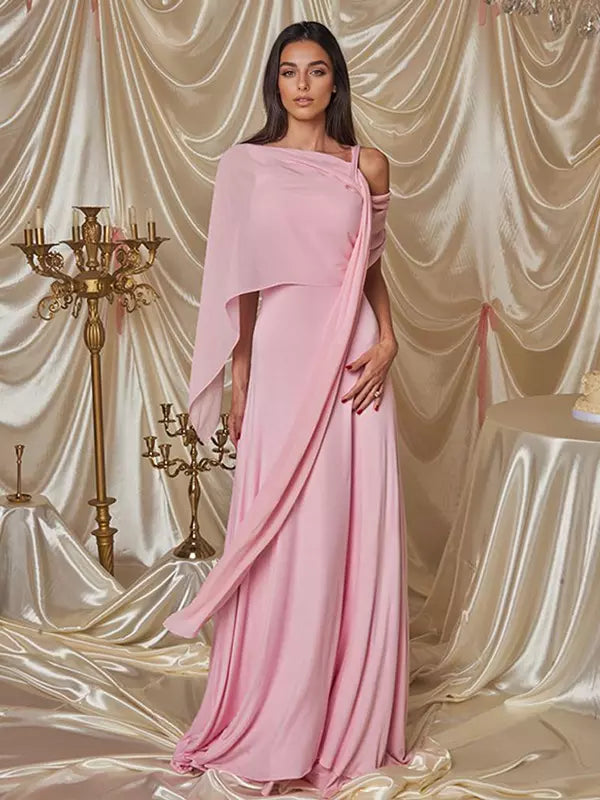 Elegant Flowy Capelet Trumpet Mermaid Sleeveless Maxi Gown