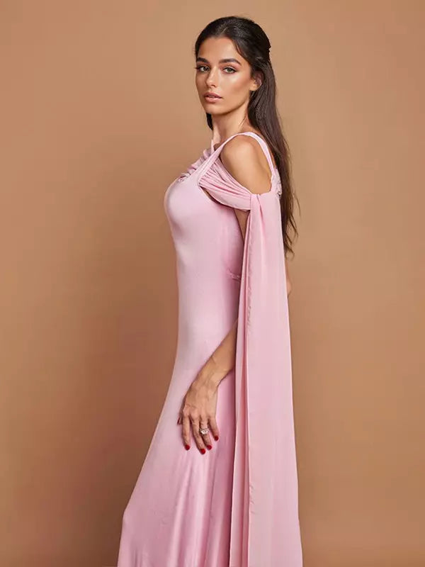 Elegant Flowy Capelet Trumpet Mermaid Sleeveless Maxi Gown
