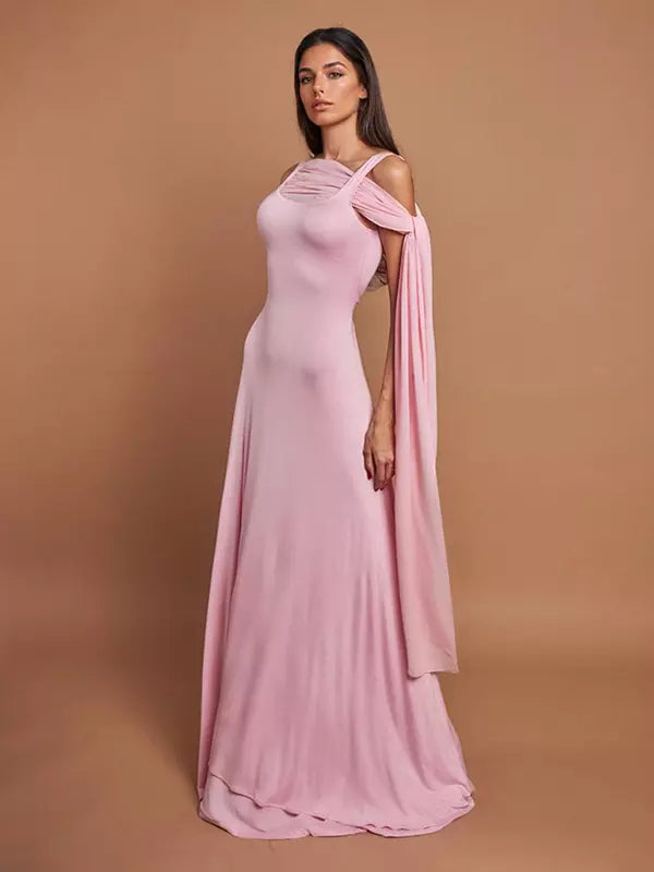 Elegant Flowy Capelet Trumpet Mermaid Sleeveless Maxi Gown