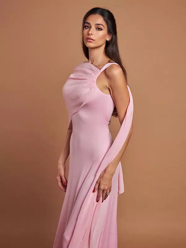 Elegant Flowy Capelet Trumpet Mermaid Sleeveless Maxi Gown