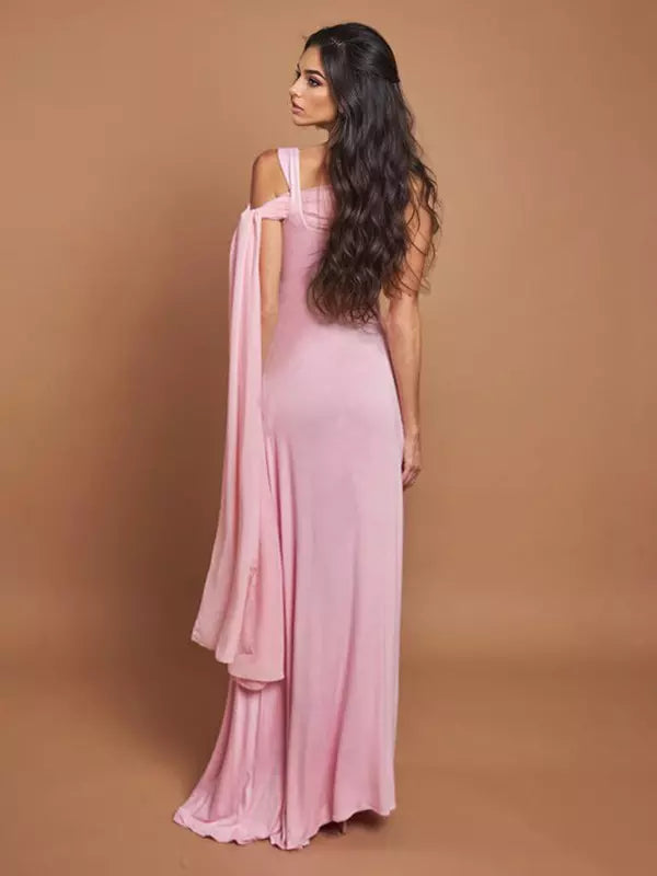 Elegant Flowy Capelet Trumpet Mermaid Sleeveless Maxi Gown
