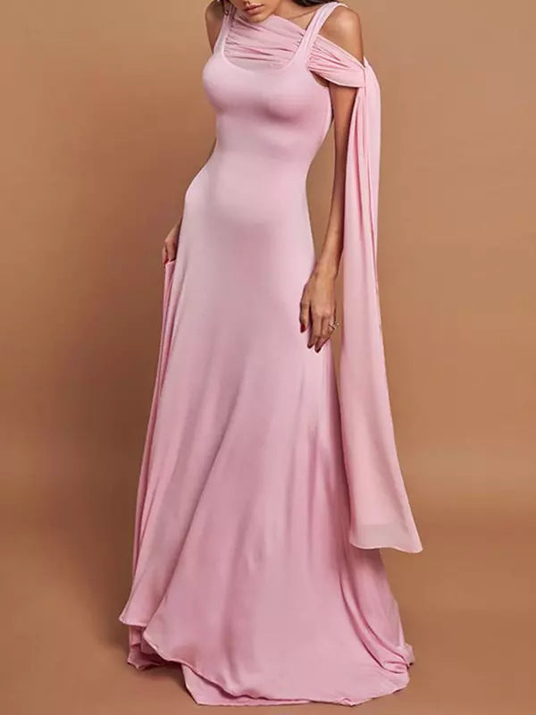 Elegant Flowy Capelet Trumpet Mermaid Sleeveless Maxi Gown