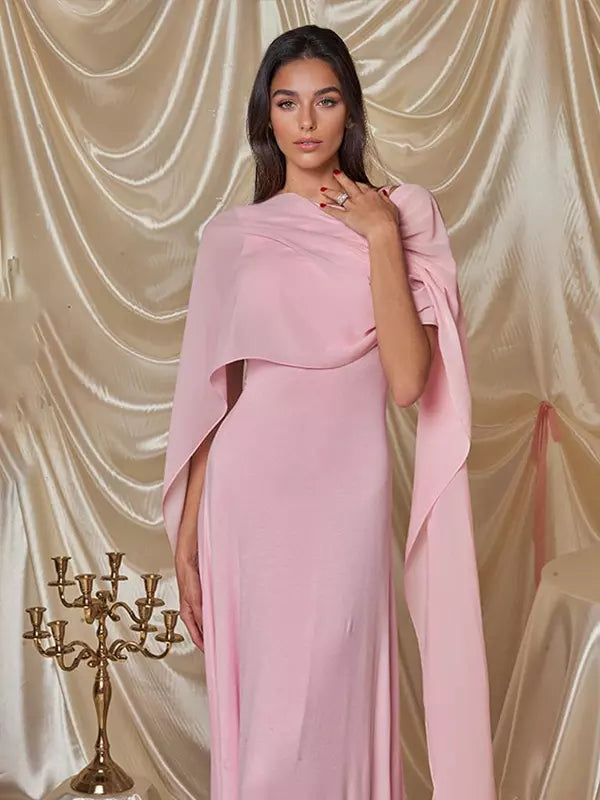 Elegant Flowy Capelet Trumpet Mermaid Sleeveless Maxi Gown