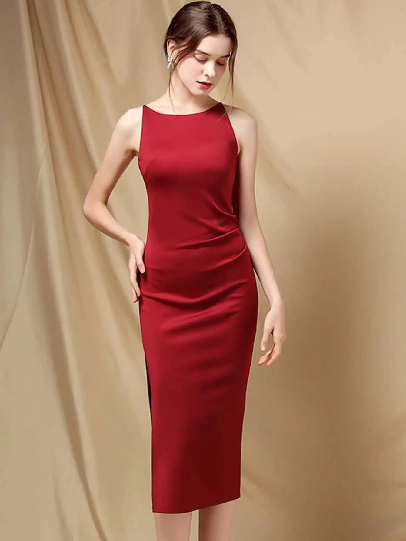 Elegant Folds Sleeveless Birthday Party Prom Evening Bodycon Dresses
