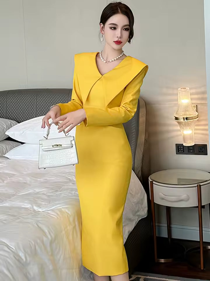 Elegant Formal Office Peter pan Collar Commute Long Sleeve Slim Dress