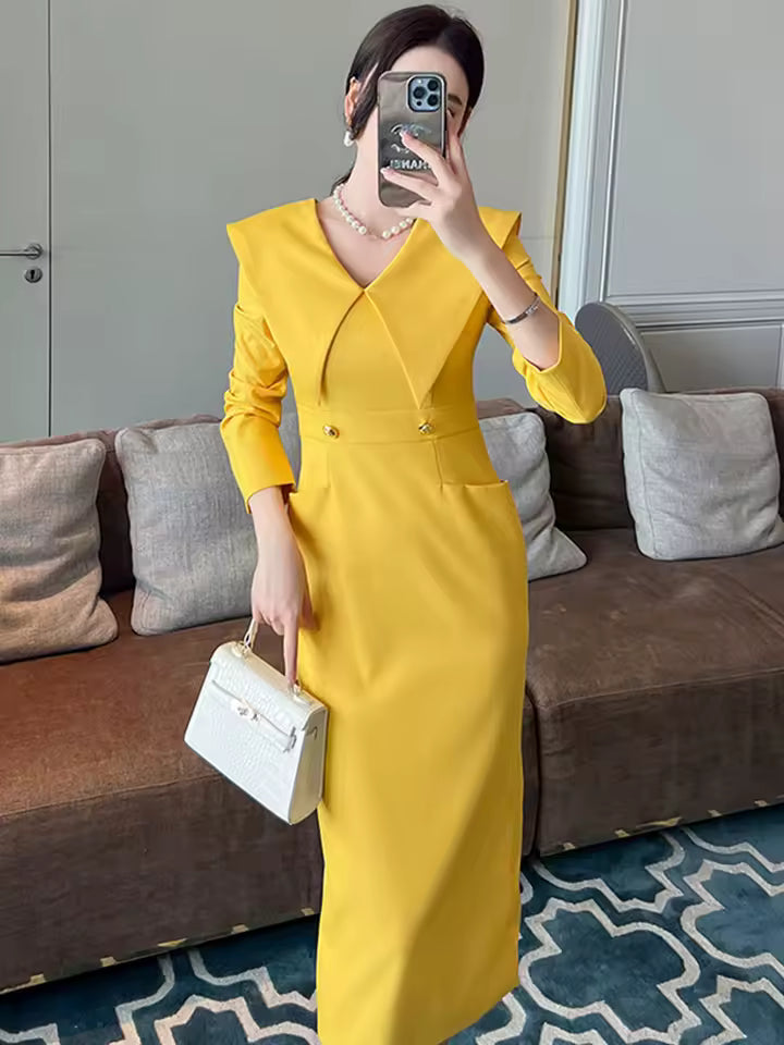 Elegant Formal Office Peter pan Collar Commute Long Sleeve Slim Dress