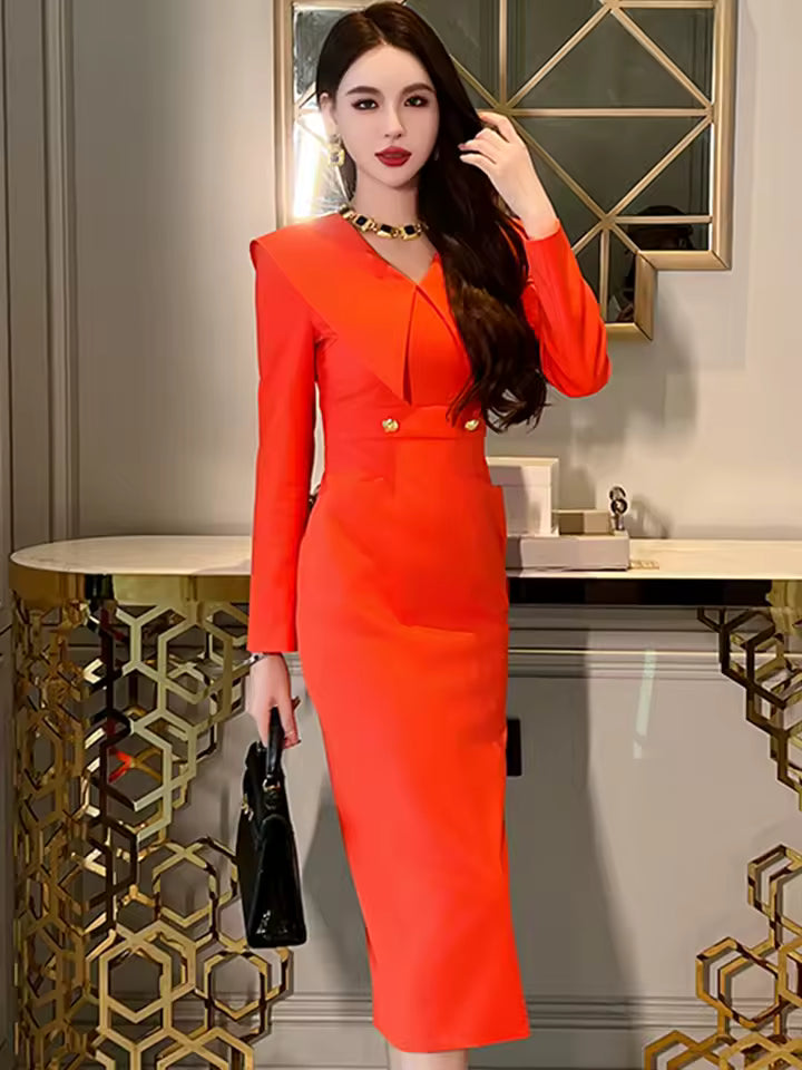 Elegant Formal Office Peter pan Collar Commute Long Sleeve Slim Dress