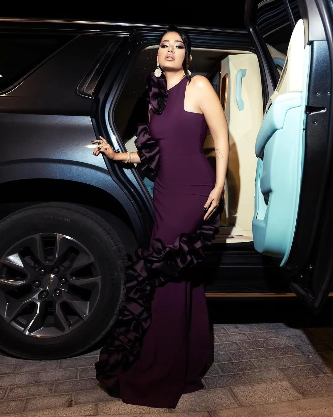 Elegant Formal Stretchy Mermaid With Ruffles Evening Party Maxi Dress