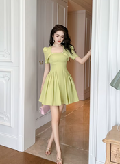 Elegant Formal Vintage Square Collar Slim Mini Short Princess Dress