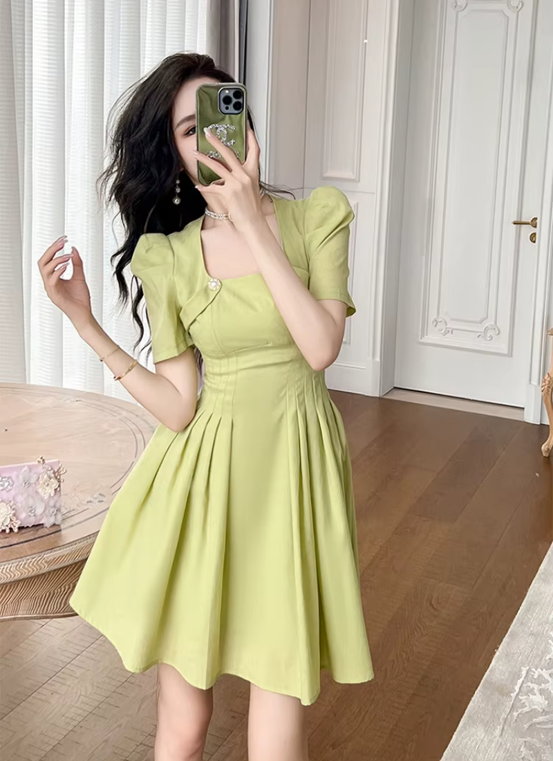 Elegant Formal Vintage Square Collar Slim Mini Short Princess Dress