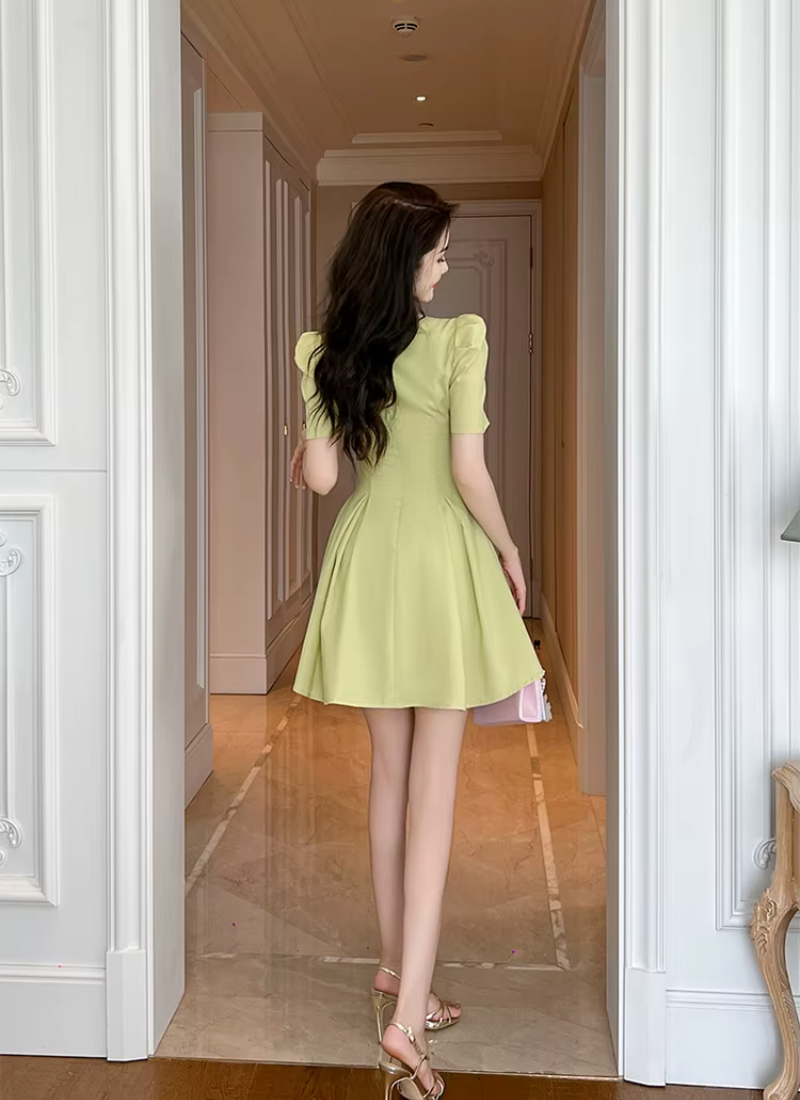 Elegant Formal Vintage Square Collar Slim Mini Short Princess Dress