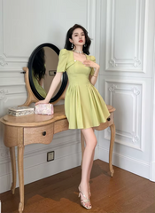 Elegant Formal Vintage Square Collar Slim Mini Short Princess Dress