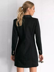 Elegant Front Button Double Breasted V-Neck Long Sleeve Office Blazer Dress