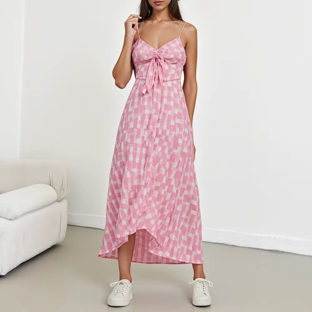 Elegant Geometric Bowknot Sleeveless V-Neck Skinny Maxi Dress