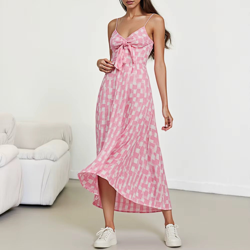 Elegant Geometric Bowknot Sleeveless V-Neck Skinny Maxi Dress