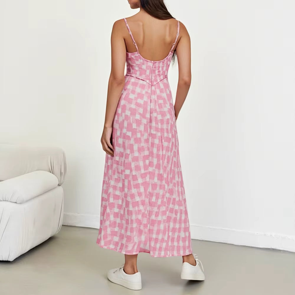 Elegant Geometric Bowknot Sleeveless V-Neck Skinny Maxi Dress