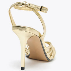 Elegant Gold Narrow Band Designer Brand Pumps Hollow Ankle Buckle Heel