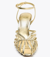 Elegant Gold Narrow Band Designer Brand Pumps Hollow Ankle Buckle Heel