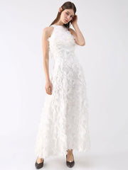 Elegant Halter A-Line Prom Sleeveless Feather Maxi Dresses