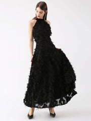 Elegant Halter A-Line Prom Sleeveless Feather Maxi Dresses