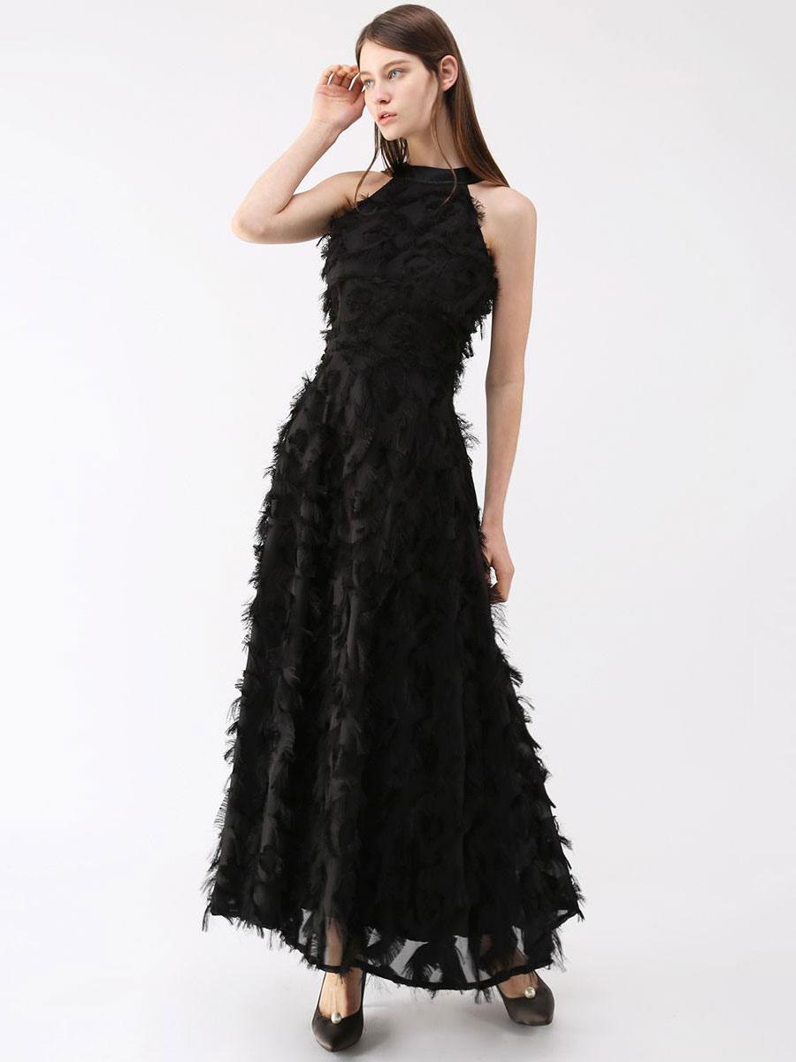 Elegant Halter A-Line Prom Sleeveless Feather Maxi Dresses