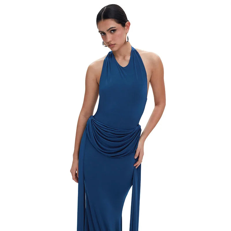 Elegant Halter Backless Night Club Sleeveless Wrap Evening Party Long Maxi Dress     