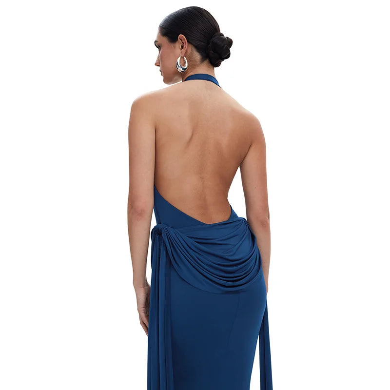 Elegant Halter Backless Night Club Sleeveless Wrap Evening Party Long Maxi Dress     