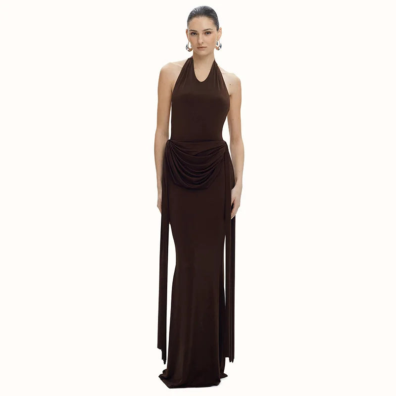 Elegant Halter Backless Night Club Sleeveless Wrap Evening Party Long Maxi Dress     