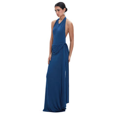 Elegant Halter Backless Night Club Sleeveless Wrap Evening Party Long Maxi Dress     