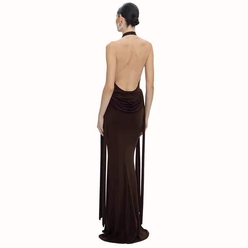 Elegant Halter Backless Night Club Sleeveless Wrap Evening Party Long Maxi Dress     