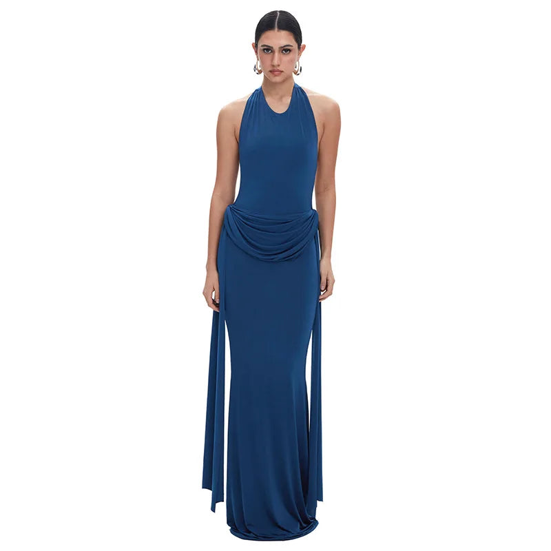 Elegant Halter Backless Night Club Sleeveless Wrap Evening Party Long Maxi Dress     