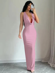 Elegant Halter Backless Party Outfits Evening Birthday Bodycon Maxi Dress