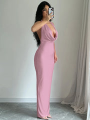 Elegant Halter Backless Party Outfits Evening Birthday Bodycon Maxi Dress