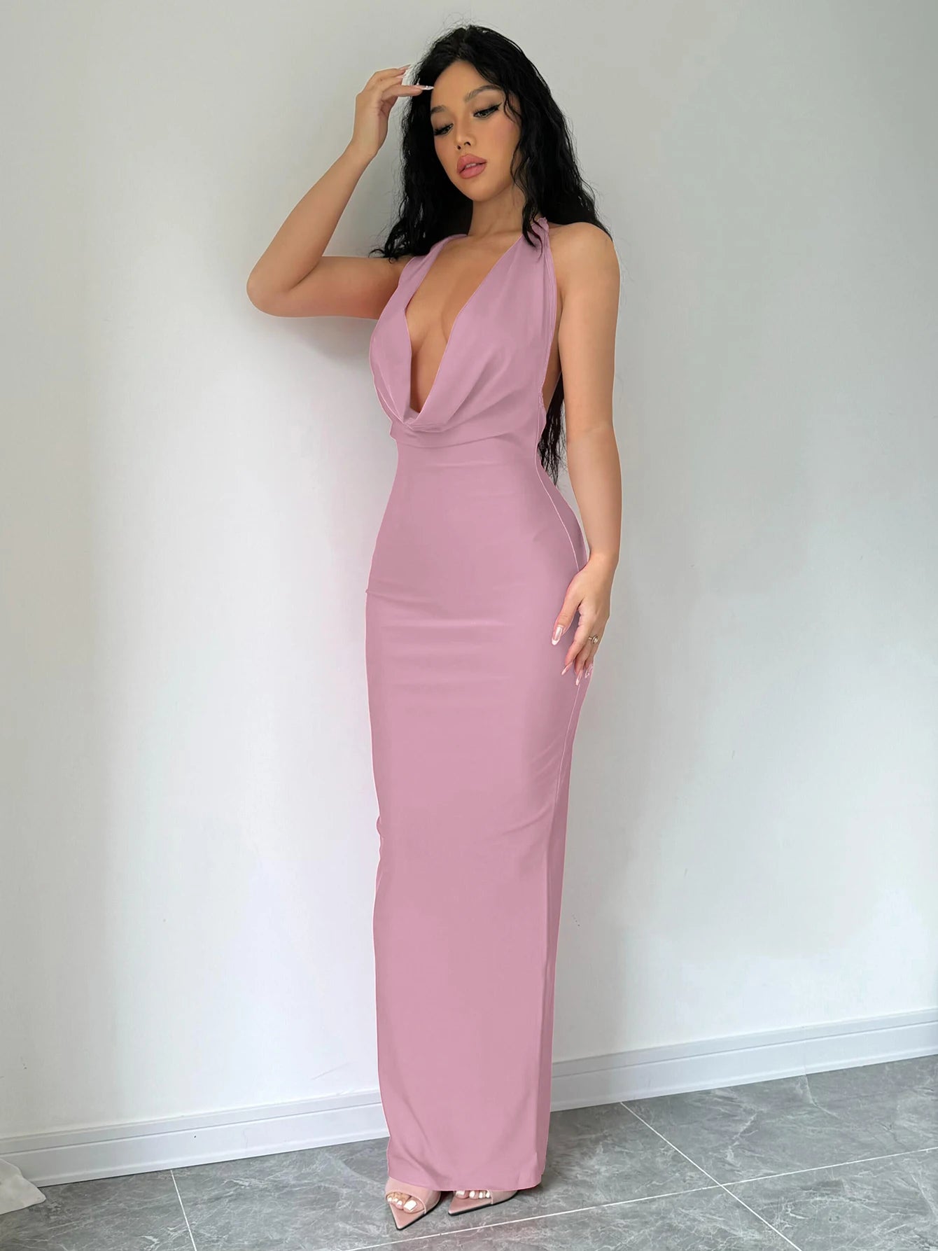 Elegant Halter Backless Party Outfits Evening Birthday Bodycon Maxi Dress