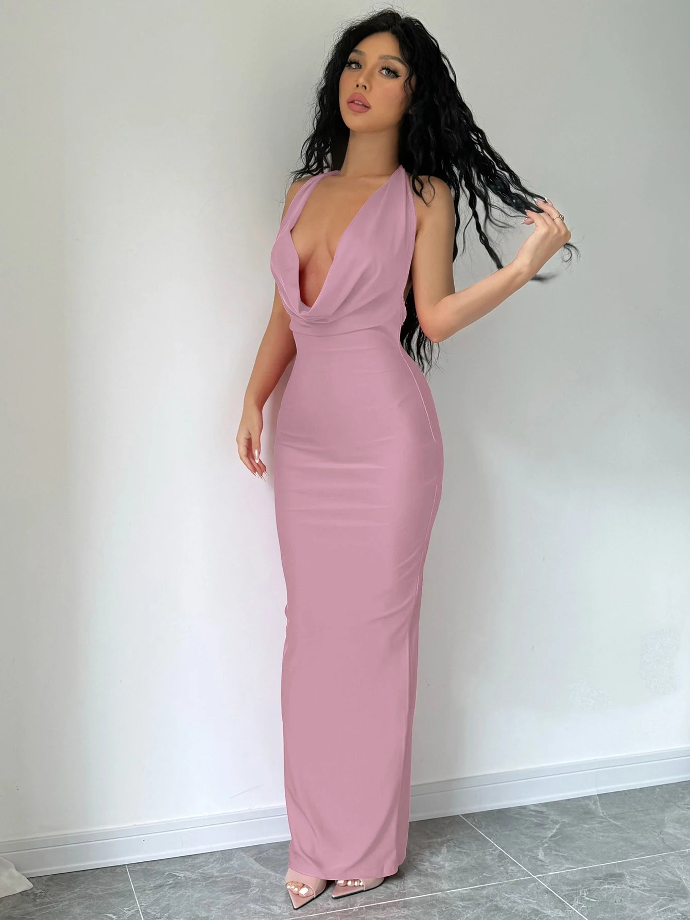Elegant Halter Backless Party Outfits Evening Birthday Bodycon Maxi Dress