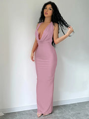Elegant Halter Backless Party Outfits Evening Birthday Bodycon Maxi Dress
