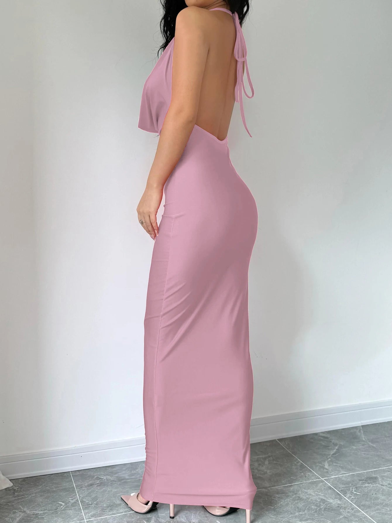 Elegant Halter Backless Party Outfits Evening Birthday Bodycon Maxi Dress