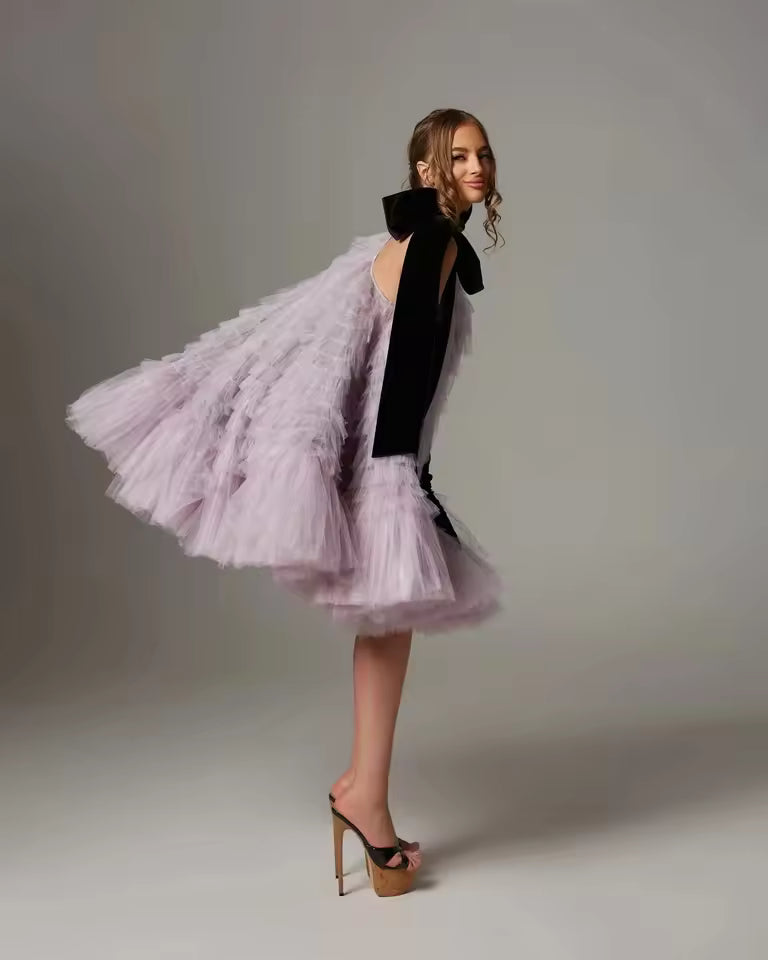Elegant Halter Birthday Party Fluffy Slight Stretch Mini Dress