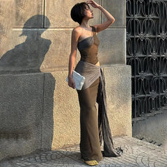 Elegant Halter Draped Backless Maxi Dress Birthday Outfits