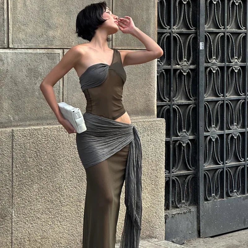Elegant Halter Draped Backless Maxi Dress Birthday Outfits